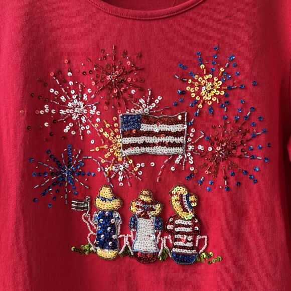 Quacker Factory Red Patriotic Embellished Sequins Fireworks July 4.Size XS - Picture 3 of 14